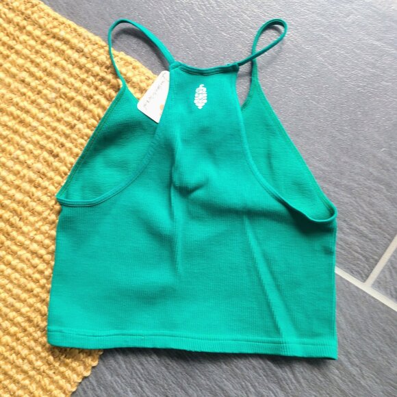 FP Movement by Free People Ribbed Cropped Run Active Brami Tank in Green Teal XL - Picture 6 of 6